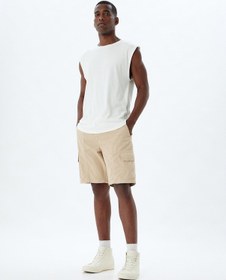 Resim Koton Chino Şort Bermuda Kargo Cep Detaylı Beli Bağcıklı Pamuklu Bej 4sam40065hw Ekru 