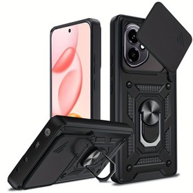 Resim Onur 400 için Onur 400 Pro Zırh Kayar Kamera Kapak 360pcs Destek Halkası ve TPU Kılıf Funda Kabuk Coque Siyah 