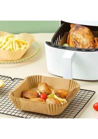 Resim 50 Adet Air Fryer Pişirme Kağıdı Tek Kullanımlık Hava Fritöz Yağ Geçirmez Yapışmaz Kare Tabak Model 