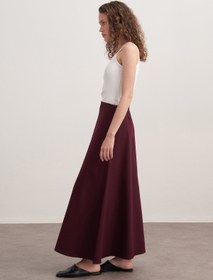 Resim Kadın Gabardin Kemerli Kloş Etek Mürdüm - L-XL 