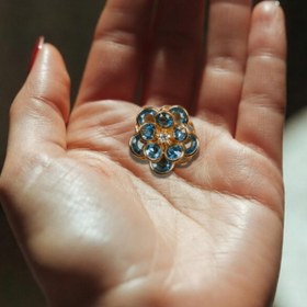 Resim Reoona Mavi Kristalli Gold Düğme Broş, Düğme Kapağı, Kol Düğmesi 