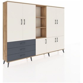 Resim Arges Dolap 11 Raflı 3 Çekmeceli 7 Kapaklı 220x30x163 Çam-aytaşı/ Çam-aytaşı/antrasit 