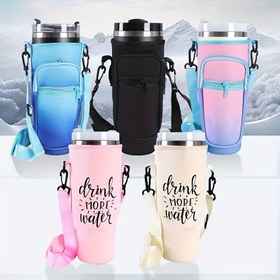 Resim 40oz Yalıtımlı Termos Bardak Kılıfı Ayarlanabilir Kayışlı | Çok Renkli Naylon Araba Bardak Tutacağı Uyumlu | "Daha Fazla Su İçin" Motivasyonel Tasarım | Spor ve Dış Aktiviteler için Çok Yönlü | Paskalya, Kadınlar Günü, Sevgililer Günü, Anneler Günü için İdeal Hediye 