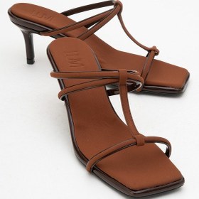 Resim Luvi Shoes Mocha Kahverengi Kare Burunlu İnce Bantlı Kadın Topuklu Terlik Kahverengi 