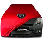 Resim ULTRASHOP Peugeot 5008 1 (2009 - 2017) Kırmızı Kumaş Araba Branda Logolu Penye Oto Branda 