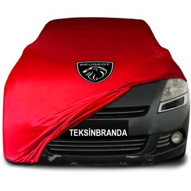 Resim ULTRASHOP Peugeot 5008 1 (2009 - 2017) Kırmızı Kumaş Araba Branda Logolu Penye Oto Branda 