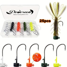 Resim Dovesun 25 Adet Ned Rig Jig Başlı İğne Seti, Karışık Renk Paslanmaz Çelik ve Kurşun Balıkçılık İğneleri, Yumuşak Yemler, Tatlı Su Tuzlu Su Levrek İstavrit Balıkçılığı, 4/25oz, 1/8oz, 1/10oz, 1/12oz 