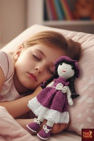 Resim PERİNUVİA Pembe Şapkalı Organik Amigurumi Bebek | El Örmesi Güvenli Oyuncak 