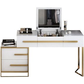 Resim Cristina Beyaz Gold Metal Makyaj Masası 