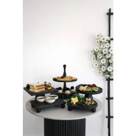 Resim Justwood SIYAH5LI 2 Katlı Kek Standı, 25 cm Pastalık, 25 cm Risus, 17X25 RISUS,25X25 Piramit Ahşap Çeyiz Seti 