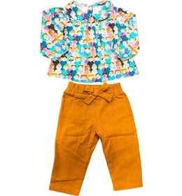 Resim Çikoby Kız Bebek Çocuk Pamuklu Desenli Gömlek Pantolonlu Takım-10823-tarçın Tarçın 