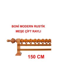 Resim Boni Modern Rustik Ahşap Rustik Perde Askısı Çift Raylı-meşe 150 Cm Meşe 