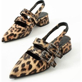 Resim Duxal Shoes Laden Leopar Desenli Düz Ayakkabı Babet Kahverengi 