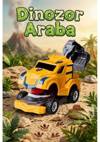 Resim Dinozor Dönüşen Araba Çarpınca Açılan Robot Kamyon Sürtmeli Oyuncak İş Makinesi Sarı Çok Renkli 