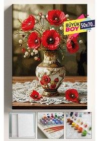 Resim Sayılarla Boyama Seti Numaralı Tuval Fırça Boya Dahil Kasnaklı Set 50x70 Cm - Dantel Vazo 