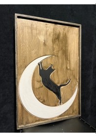 Resim Cıgıl Wood Cat Moon Ahşap Bohem Tablo 
