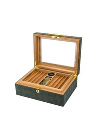 Resim Lubinski Deri Camlı Humidor Puro Kutusu Yeşil 50s 