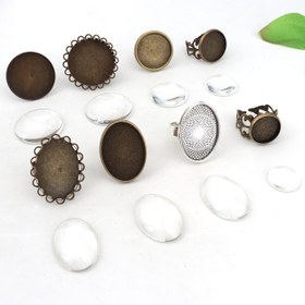 Resim 10 Set (10 Adet Halka Tabanı + 10 Adet Konveks Yuvarlak Cam) 14/18/20/25/18*25MM Boyutlarında, Yuvarlak Ve Oval Halka Tabanları İçin Ayarlanabilir Halkalar, DIY Konveks Yüzük Takı Yapımı İçin Antik Zarif Gotik Yüzük Aksesuarları. 