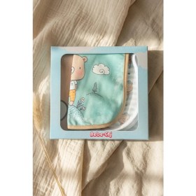 Resim Babydonat Little Gentleman Serisi 3'lü Lüks Pamuklu Bebek Mama Önlüğü - Mint Yeşili ve Bej Ayıcık Desenli Sıvı Geçirmez Ayarlanabilir Çıtçıtlı Set 0-12 Ay 