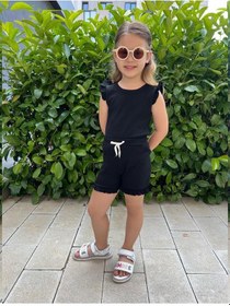 Resim My Kids Wear Fırfırlı Kız Çocuk Şort Takım Siyah 