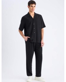 Resim Defacto Yazlık Viskon Jogger Pantolon Regular Fit Normal Kesim Keten Karışımlı Düz Paça Cepli B4867ax25smbk81 Siyah 