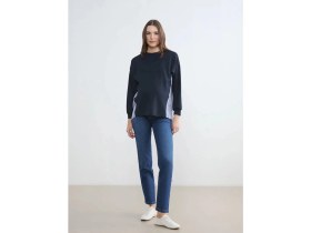 Resim LC Waikiki Indigo Renkli Karın Panelli Mom Fit Hamile Jean Pantolon Günlük Kullanım İçin Rahat 