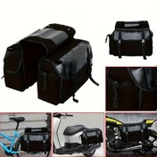 Resim 1 adet Siyah Kanvas Motosiklet Arka Koltuk Kargo Çantası, Ayarlanabilir Askılar, Bisiklet ve Scooter Depolama için Çoklu Cep Tasarımı, Güvenli Seyahat Pannier Çantası | Şık Siyah Çanta | Ayarlanabilir Askılı Çanta, Motosiklet Aksesuar Çantası 