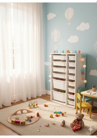 Resim 14 Çekmeceli Çok Amaçlı Oyuncak Dolabı ve Saklama Ünitesi Çocuk Odası Düzenleyici Etiket Hediyeli Beyaz 