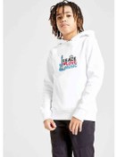 Resim Peace Love Music Baskılı Unisex Çocuk Kapüşonlu Beyaz Sweatshirt 