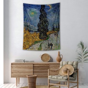 Resim Road with Cypress and Star - Selvili ve Yıldızlı Yol Duvar Örtüsü - 160 cm x 220 cm 