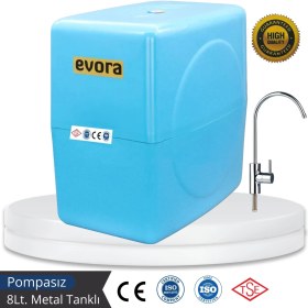 Resim Evora 8 Lt. Metal Tanklı Çift Karbonlu Kapalı Kasa Pompasız Su Arıtma Cihazı 