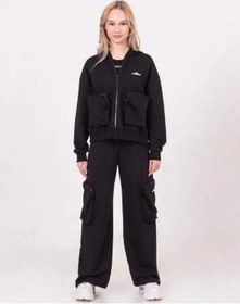 Resim Kız Çocuk Pamuklu Fermuarlı Kapüşonlu Büyük Cepli Sweatshirt-13790 Siyah 