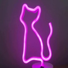 Resim Öztoptan Pembe Kedi Neon LED Işıklı Masa Lambası 