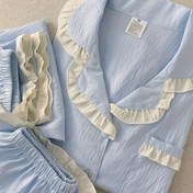 Resim 2025 Yeni Kadın 3 Adet Pijama Seti - Sevimli Karikatür Tatlı Stil, Kısa Kollu, Uzun Pantolon ve Şort, Rahat Düğmeli Ev Giyimi, Polyester Karışımı, Yetişkinler İçin Mükemmel, Yetişkin Ev Giyimi | Eğlenceli Tasarım | Polyester Karışımı 