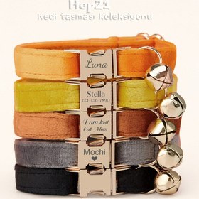 Resim Cat Collar Velvet Named Bell Cat Collar 649724 - Light Green Collar / S/M 