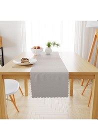 Resim Ekru Kadife Dokulu Runner 40x180 