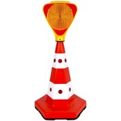 Resim İleri Trafik Solar Sarı Üçgen Flaşörlü Klasik Kedi Gözlü Ağırlıklı Koni Seti Trafik Dubası 