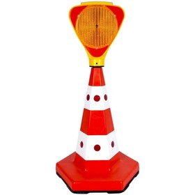 Resim İleri Trafik Solar Sarı Üçgen Flaşörlü Klasik Kedi Gözlü Ağırlıklı Koni Seti Trafik Dubası 