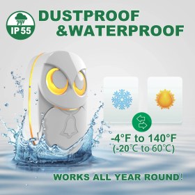 Resim Techtic Kablosuz Kapı Zili 35 Meloodili LED Işıklı Özel Tasarım Baykuş Şekilli Su Geçirmez 300MT Zil 