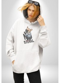 Resim Cep Telefonu No Signal Kadın Erkek Beyaz Kapüşonlu Sweatshirt Hoodie Beyaz 