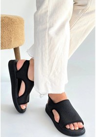 Resim Biçomi Wayi Siyah Hasır Cilt Sandalet Çok Renkli 