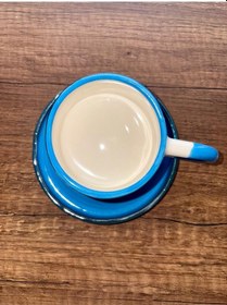 Resim El Yapımı Çini Desenli Tabaklı Kupa / Çay & Filtre Kahve Fincanı - Mavi 