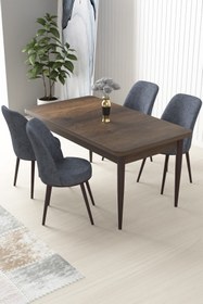 Resim Canisa Concept Nil Serisi 70x110 Sabit Mutfak Masası Takımı Barok Desen Masa 4 Füme Sandalye 