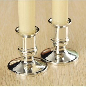 Resim Gümüş 2 Adet Geleneksel Şekil Konik Standart Mumluklar Şamdan Akşam Yemeği Dekoru 