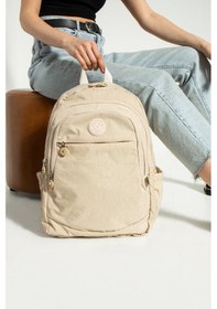 Resim Unisex Okul Çantası Klinkır Kumaş Günlük Sırt Çantası Çok Cepli Hafif Yağmur Geçirmez 38 28 Cm Krem 