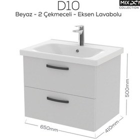 Resim Creavit D20 65 Cm İki Çelmeceli Lavabo Dolabı Beyaz Melamin Kapak Demonte Beyaz 