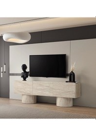 Resim Tv Sehpası 3 Kapaklı Sidon 180cm Kurulu Gönderilir Bej 