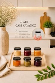 Resim 6 Adet 40 ml Siyah Metal Kapaklı Şeffaf Numune Mama Ek Gıda Şekerleme Reçellik Küçük Cam Kavanoz 