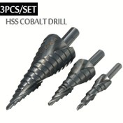 Resim 3'lü Kobalt Yüksek Hız Çeliği Adım Matkap Ucu Seti, 4-12mm 4-20mm 4-32mm Nitrür Kaplamalı, Üçgen Saplı Spiral Metal Konik - Hassas Delik Açma Araçları 