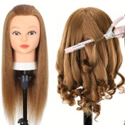 Resim 100% Gerçek Saçlı Manken Başlığı İnsan Saçı Kuaför Kozmetoloji Manken Manikin Eğitim Uygulama Stil Doll Başlığı Ücretsiz Kelepçe Tutucu ile 